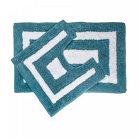 Ensemble de 2 tapis de salle de bain blancs en coton avec bordure bleue