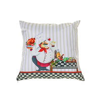 Coussin 18 x 18 en polyester à estampe numérique avec chef cuisinier qui sert du poulet - ensemble de 2