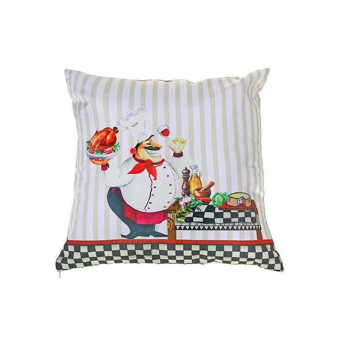 Coussin 18 x 18 en polyester à estampe numérique avec chef cuisinier qui sert du poulet - ensemble de 2