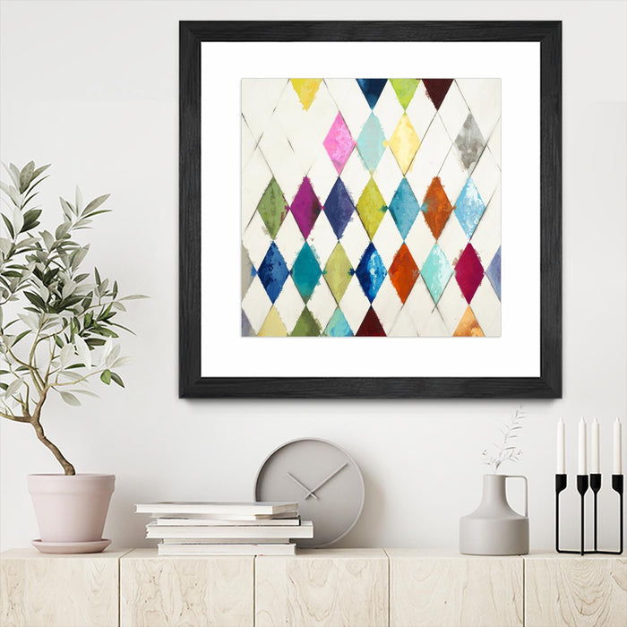 Œuvre d’art murale encadrée noire et mate « Diamonds » 36 x 36