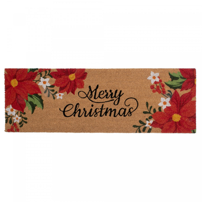 Paillasson 16 x 48 en fibre de coco orné de poinsettias et « Merry Christmas »