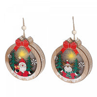 Ornement de forme ronde en bois à DEL - ensemble de 2 ornements de Noël