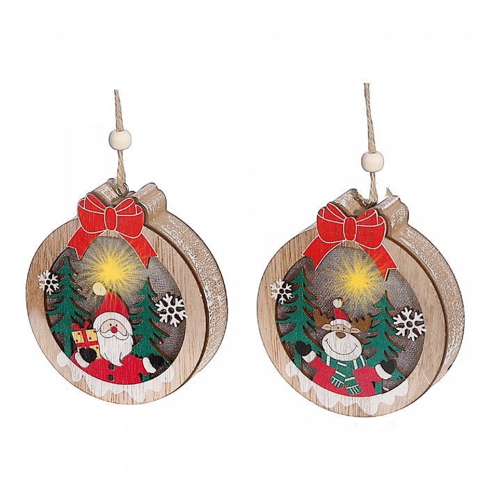 Ornement de forme ronde en bois à DEL - ensemble de 2 ornements de Noël