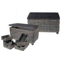Ensemble de poufs gris 8 pièces en osier avec paniers de rangement