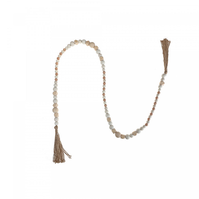 Guirlande de perles en bois naturel avec glands