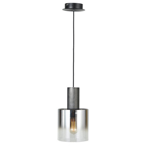 Luminaire suspendu Henley en noir satiné et verre fumé à 1 ampoule