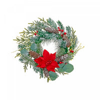Couronne de 13,5 po avec poinsettia et pommes de pin