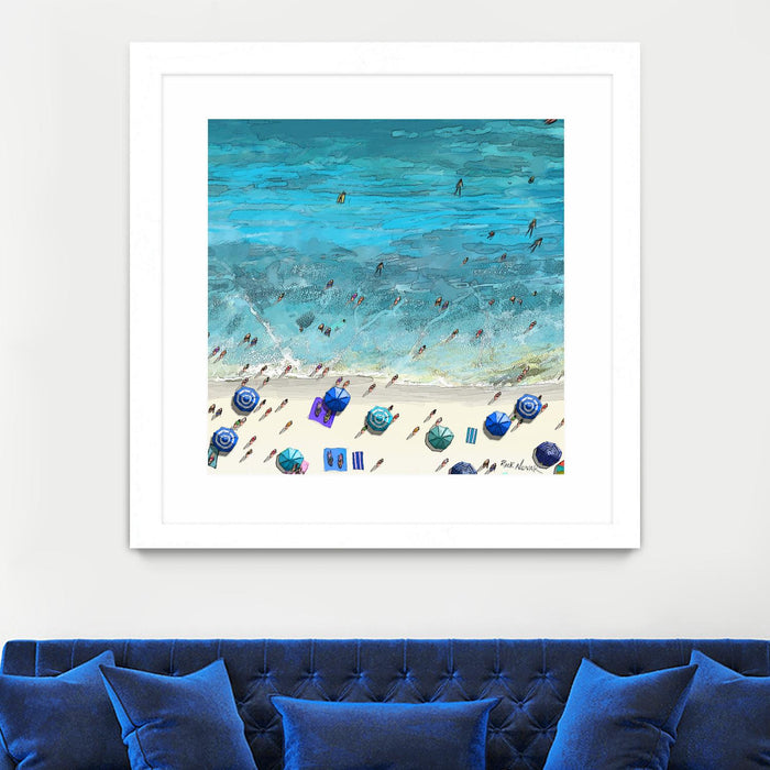 Œuvre d’art murale encadrée blanche et mate « Hot Summer Beach » 36 x 36