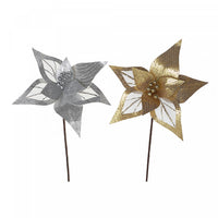 Décoration florale de poinsettia transparent et à paillettes avec bordure - ensemble de 6