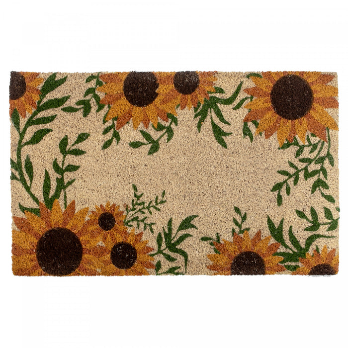 Paillasson en fibre de coco avec bordure ornée de tournesols