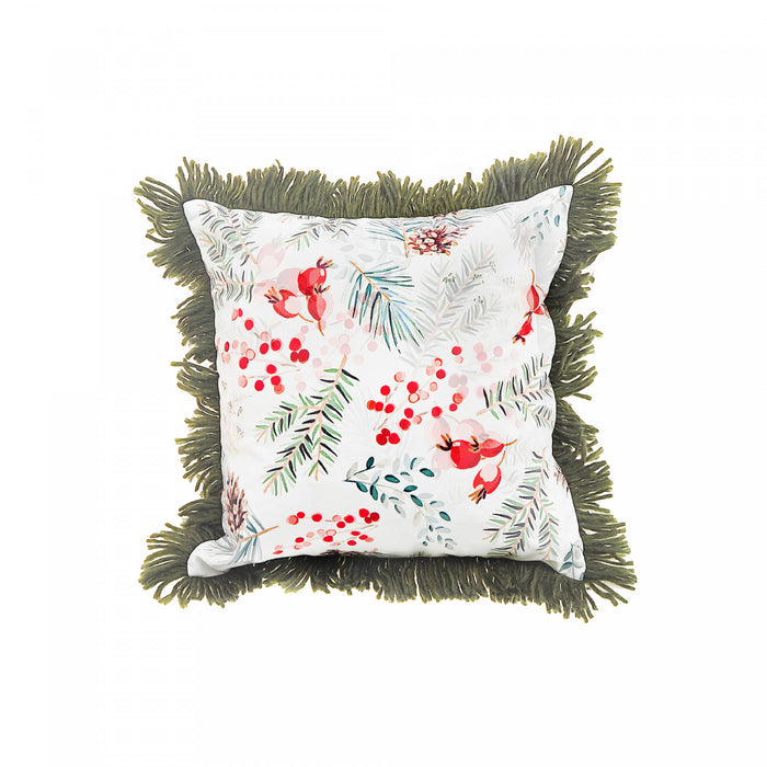 Coussin à estampe numérique de baies et de pin avec frange - ensemble de 2 coussins