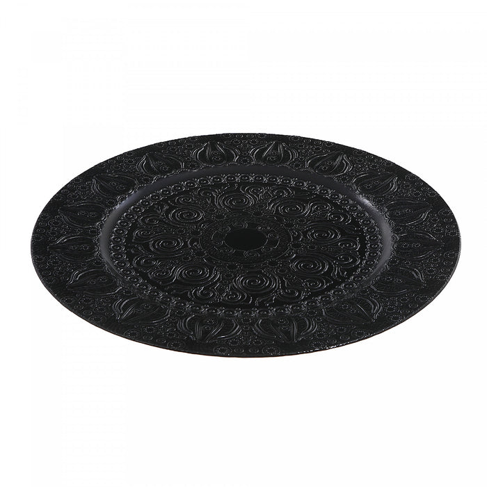 Assiette de présentation de 13 po noire ornée de bulbes de lys - ensemble de 6
