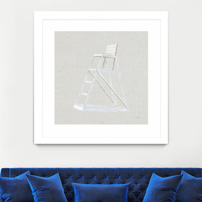 Œuvre d’art murale encadrée blanche et mate « Serene Seaside Ii Tan » 36 x 36