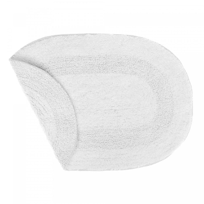 Tapis de salle de bain ovale uni blanc réversible 16 x 24 en coton - ensemble de 2