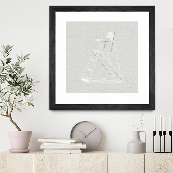 Œuvre d’art murale encadrée noire et mate « Serene Seaside Ii Tan » 36 x 36