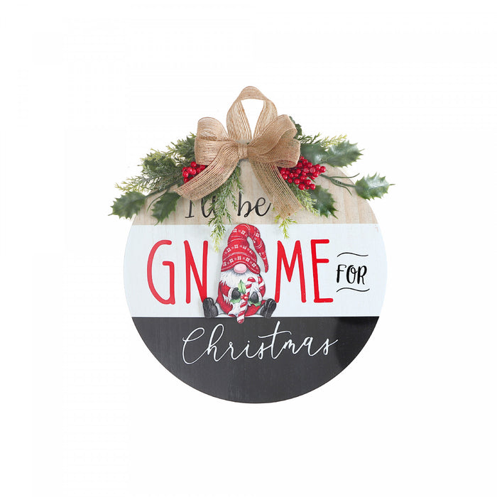 Décoration murale « I'll be Gnome for Christmas » en forme d’ornement avec guirlande