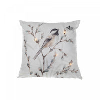 Coussin à DEL 18 x 18 en velours orné d’un oiseau perché sur une branche - ensemble de 2 coussins