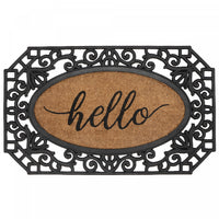 Tapis de plancher « Hello » en caoutchouc et tapis-brosse - octogone