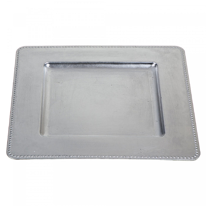 Assiette de présentation carrée de 13 po argentée bordée de perles  - ensemble de 2