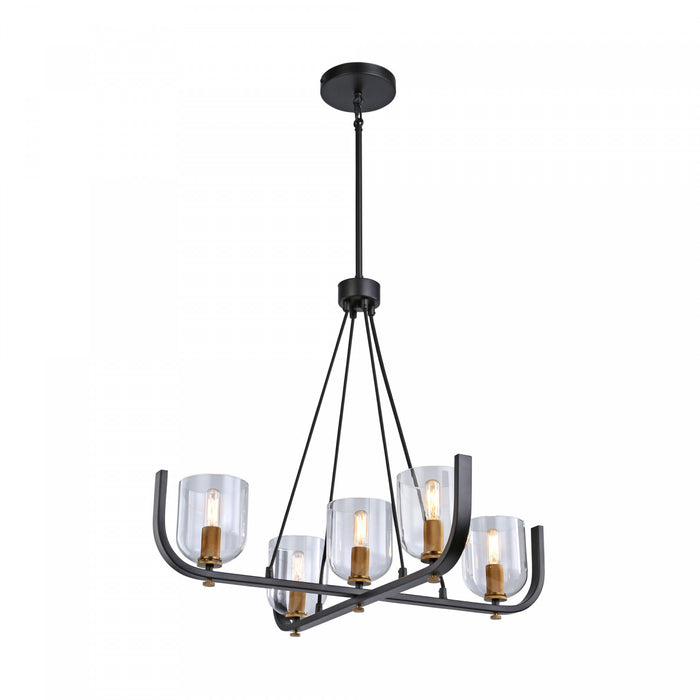 Lustre Cheshire noir et laiton à 5 ampoules