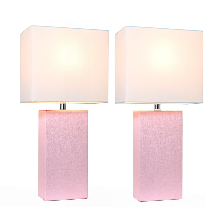 Ensemble 2 lampes de table moderne Elegant Designs en cuir rose tendre