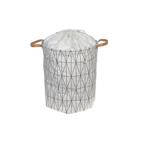 Panier à linge rond blanc en tissu à motifs de diamants avec poignées