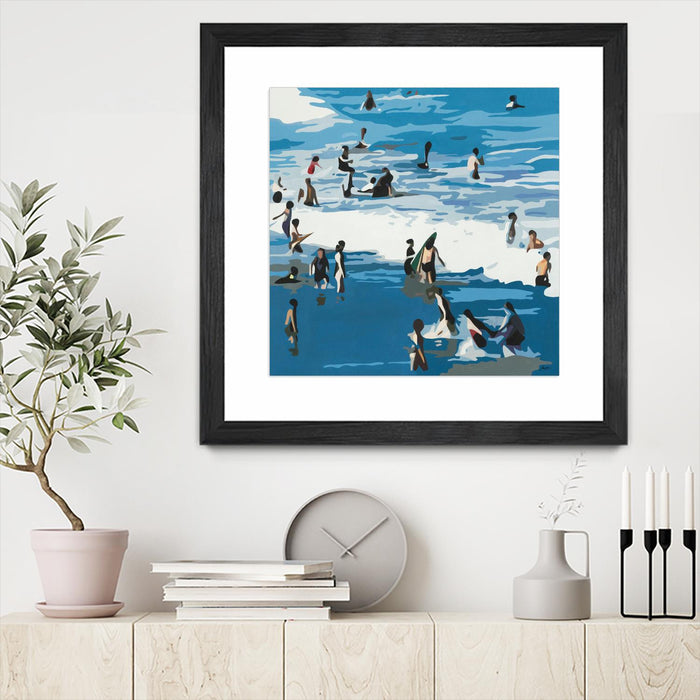 Œuvre d’art murale encadrée noire et mate « Surf's Up » 30 x 30