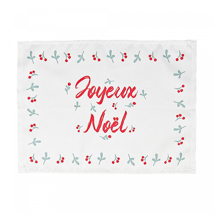 Napperon « Joyeux Noël » avec bordure ornée de houx - ensemble de 12