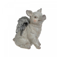 Figurine de jardin en polyrésine représentant un cochon ailé assis - P