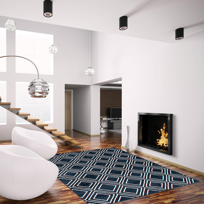 Carpette August bleu marine géodeblanc 6 pi 7 po x 9 pi 6 po