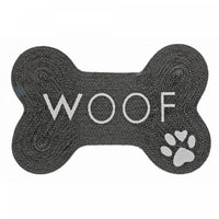 Tapis de plancher pour animaux « Woof » en forme d’os en coton tressé orné d’une empreinte de patte