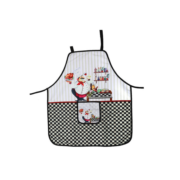 Tablier avec poche orné d’un chef cuisinier servant du poulet - ensemble de 2 pièces
