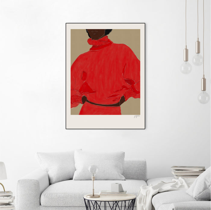 Œuvre d'art murale sur toile encadrée noire « Woman In Red » 24 x 32