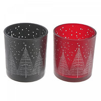 Bougeoirs pour bougie chauffe-plats en verre givré avec arbres - ensemble de 2 bougeoirs