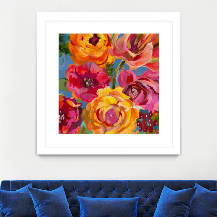 Œuvre d’art murale encadrée blanche et mate « Spring Bouquet V32 » 30 x 30