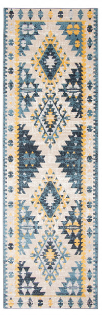 Carpette Mosaic taupe et bleue lavable à la machine - 2 pi 6 po x 8 pi 0 po