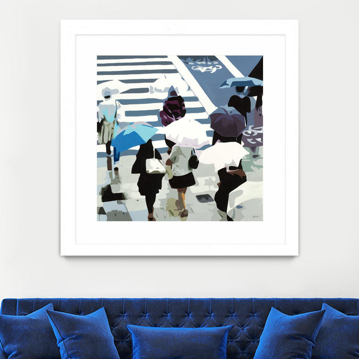 Œuvre d’art murale encadrée blanche et mate « April Showers » 30 x 30