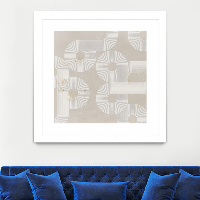 Œuvre d’art murale encadrée blanche et mate « Fluxus I » 36 x 36
