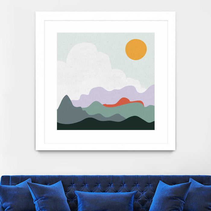 Œuvre d’art murale encadrée blanche et mate « Mountainous I » 36 x 36