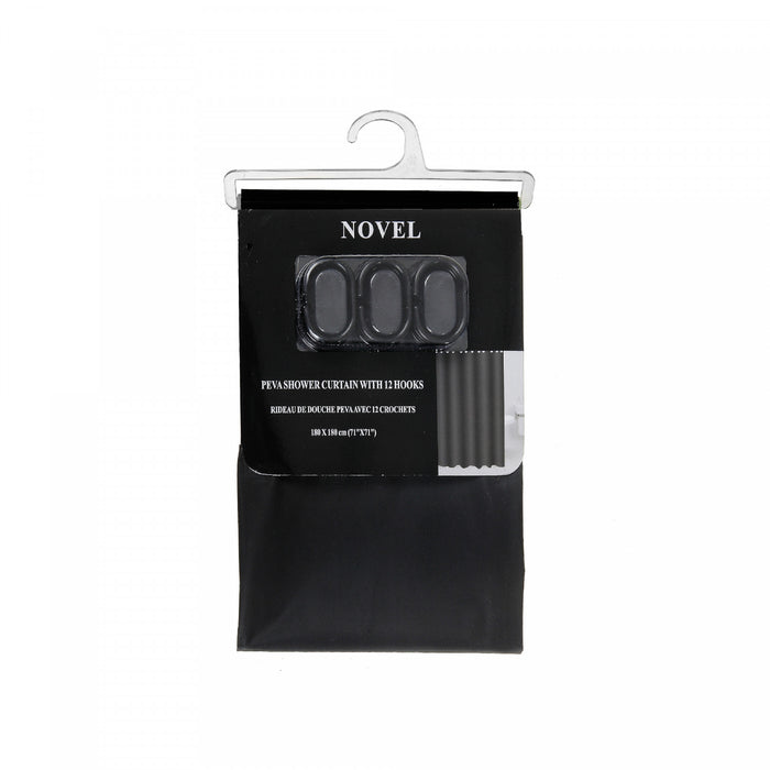 Rideau de douche PEVA noir avec 12 crochets en forme de C 71 x 71
