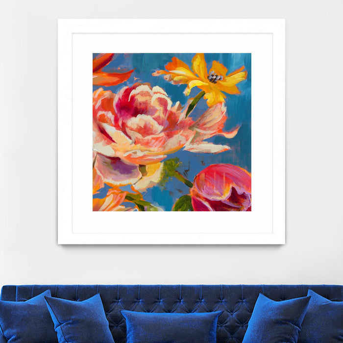 Œuvre d’art murale encadrée blanche et mate « Spring Bouquet V31 » 30 x 30