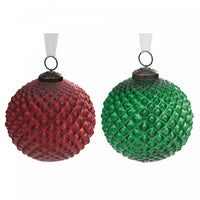 Ornement rouge ou vert de 4 po à motif de diamant - ensemble de 4 ornements de Noël
