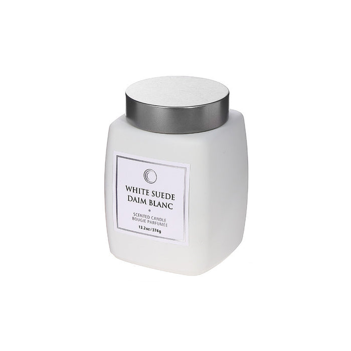Bougie parfumée carrée de luxe de 13,2 oz à arôme de daim blanc avec couvercle - ensemble de 2
