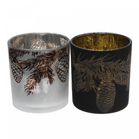 Bougeoirs pour bougie chauffe-plats en verre avec pommes de pin - ensemble de 2 bougeoirs
