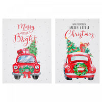 Panneau mural sur toile orné d’une voiture rouge à paillettes et des cadeaux - ensemble de 2 décorations murales