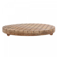 Sous-plat rond en manguier à motifs d’hexagones