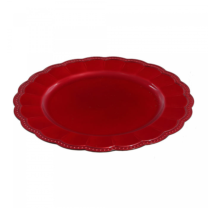 Assiette de présentation de 13 po rouge à bordure festonnée - ensemble de 6