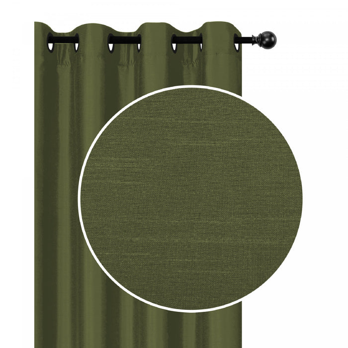Panneau en similisoie vert mousse avec 8 œillets - ensemble de 2 rideaux et stores