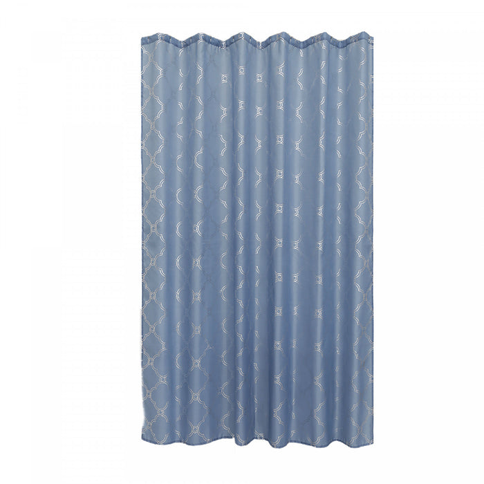 Rideau de douche en polyester bleu et aluminium argenté à motif de treillis