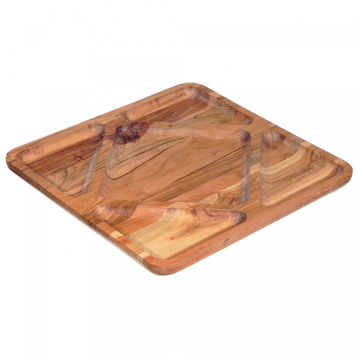 Plateau de service carré en bois à 5 compartiments